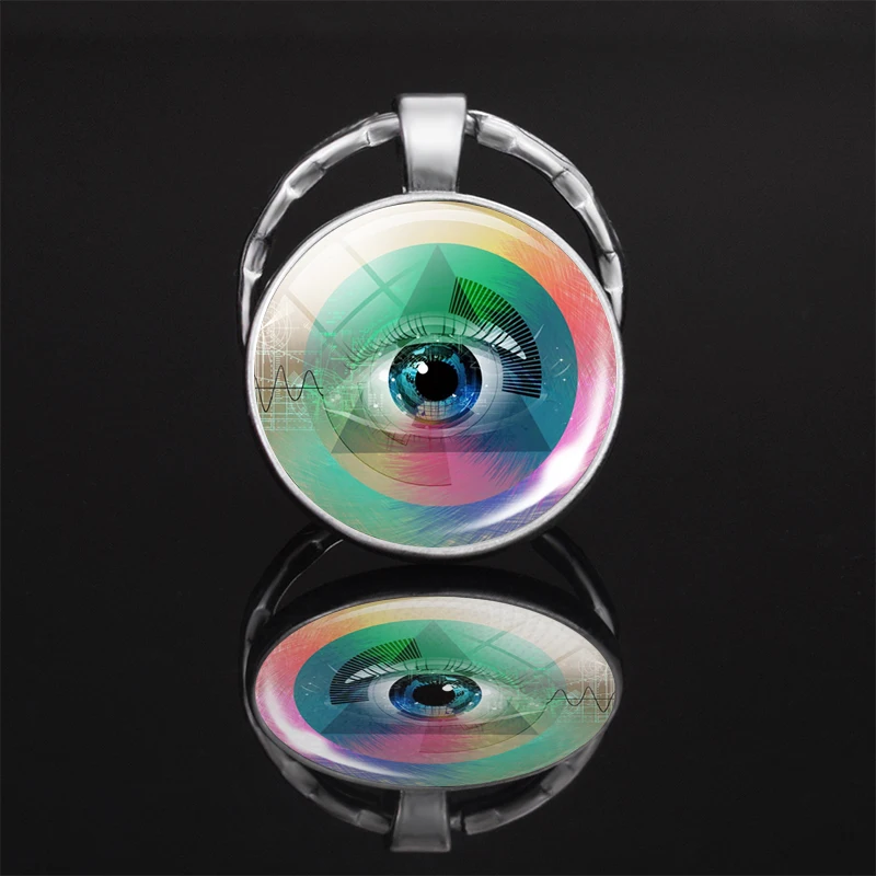

All Seeing Eye Art Glass Dome Keychain Eye of Providence Masonic Symbol Keyring Car Key Chain