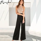 Reaqka Повседневное Комбинезоны для малышек Для женщин S комбинезон Для женщин летние золотистые Блёстки лоскутное boot cut полной длины Сексуальная рукавов Холтер боди