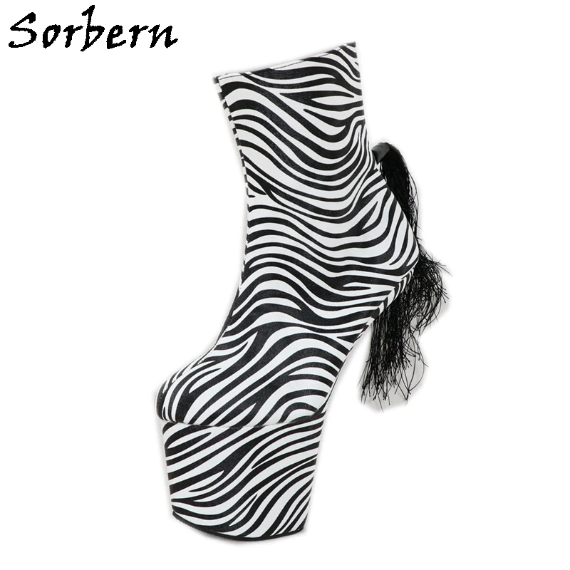

Sorbern Zebra Women Ponyplay High Heels Boots Mid Calf Boots For Women Fetish Ballet Heels Plus Size Ladies Party Boots 2019