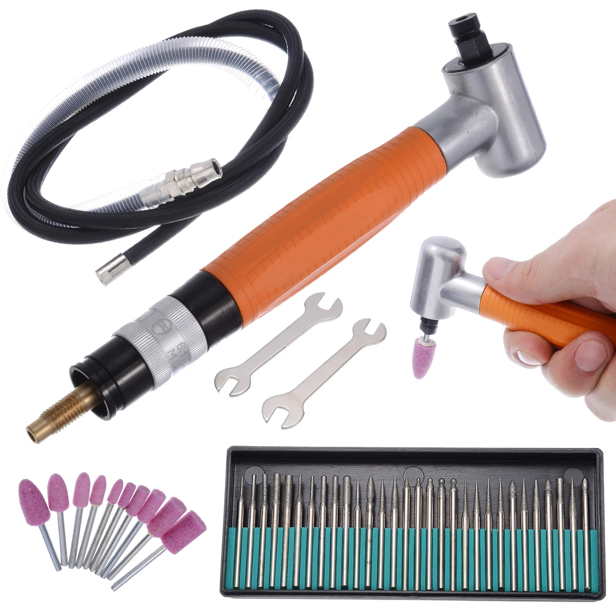 3mm 90 Degree Angle Air Die Grinder Pneumatic Micro Grinder Grinding Polisher Tool Set Cutting Abrasive Pneumatic Tools Mayitr