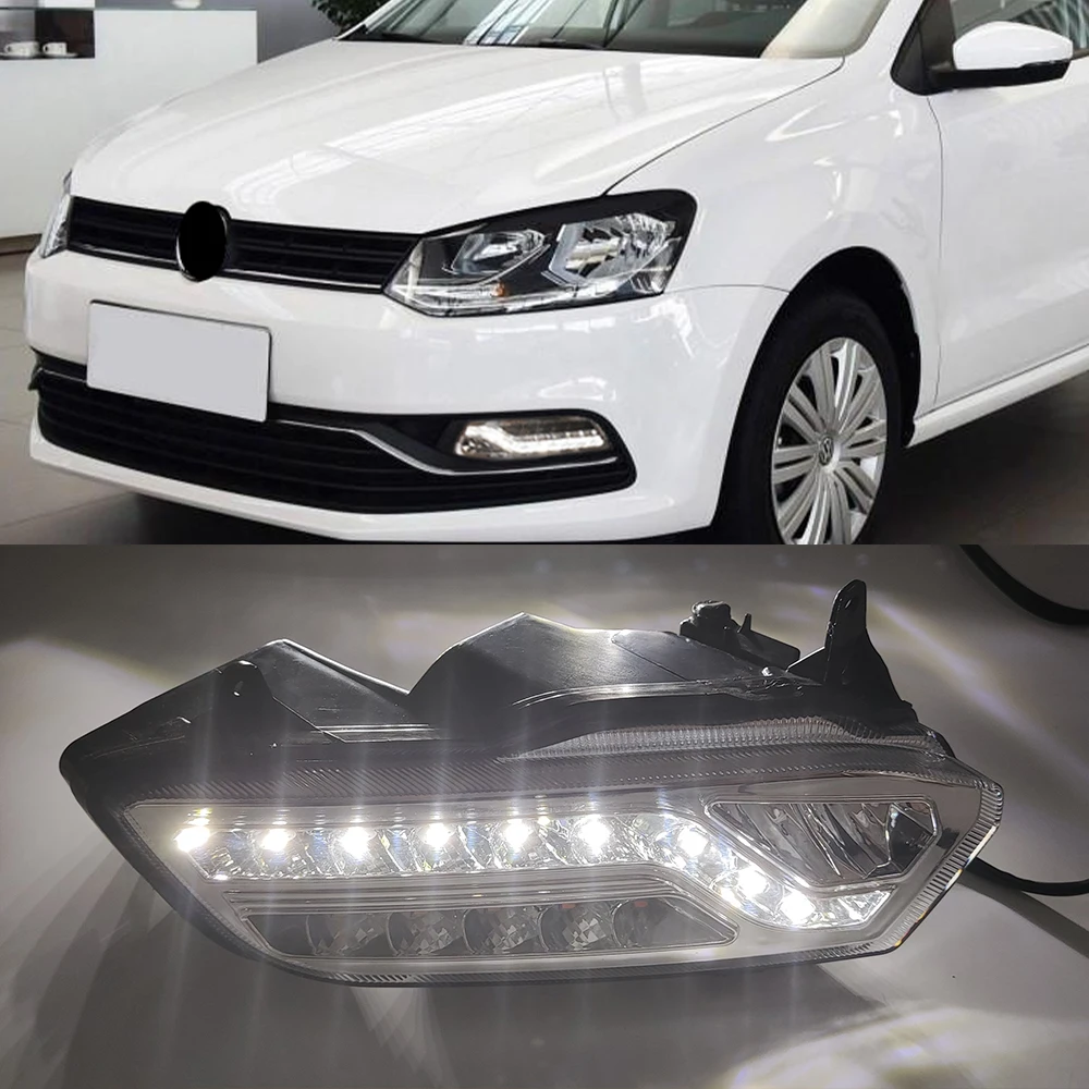 

CSCSNL 1 пара автомобильные светодиодсветодиодный дневные ходовые огни для VW Volkswagen Polo 2014 2015 2016 2017 желтый сигнал поворота DRL противотумансветил...