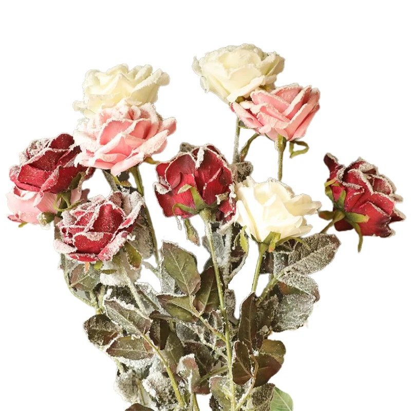 

Имитация снежной розы, искусственный цветок, Рождественское украшение для дома, реквизит для фотосъемки, шелковые розы, искусственные цвет...