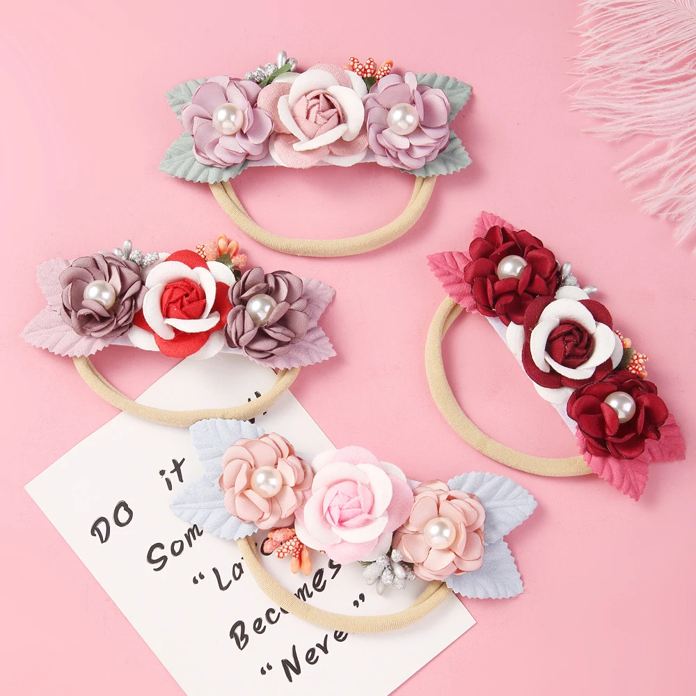 7 шт. повязка на голову с розовыми цветами для маленьких девочек нейлоновые