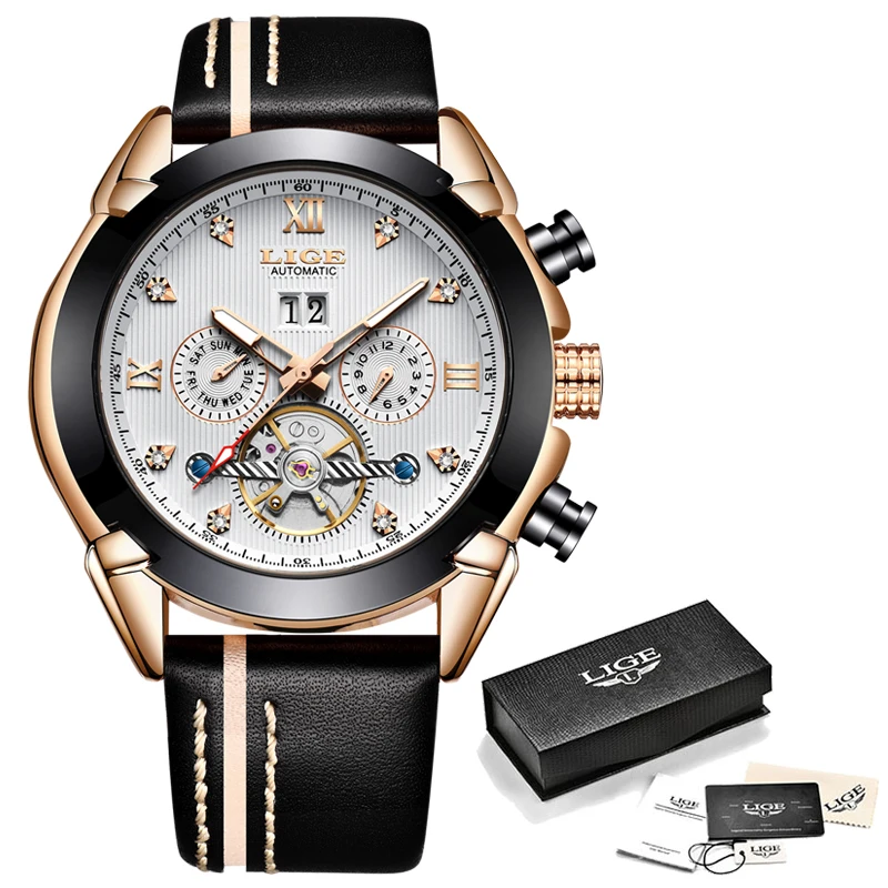 LIGE для мужчин s часы модные автоматические механические Топ Роскошные Алмаз
