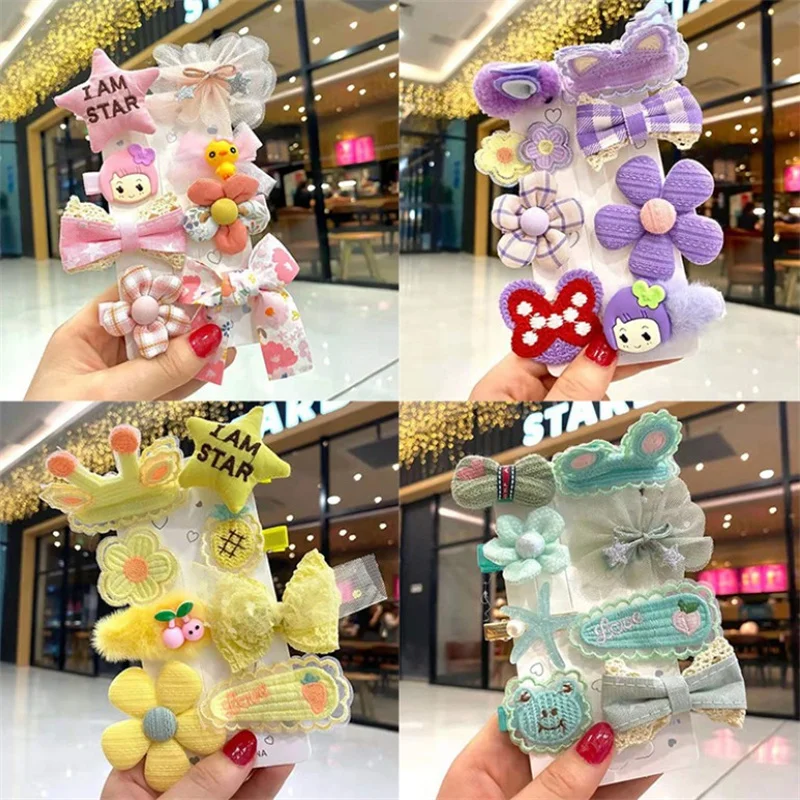 

8 Pcs Korean Lace Bow Hairpin Animal Flower Bangs Clip Wool Side Clip Children's Hair Accessories Set Sweet Children's Hairpin