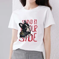womens fashion white t shirt creative puppy series pattern top ladies round neck street trend short sleeve t shirt casual top