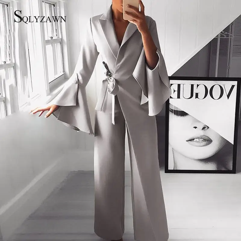 комбинезон Женский с поясом длинным рукавом широкие брюки Highstreet дамские осенние