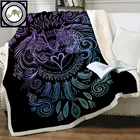 Одеяло с принтом волков, сердца от SunimaArt, сине-фиолетовый домашний текстиль, племенной шерпа в стиле бохо, флисовое покрывало для кровати 130x150 manta