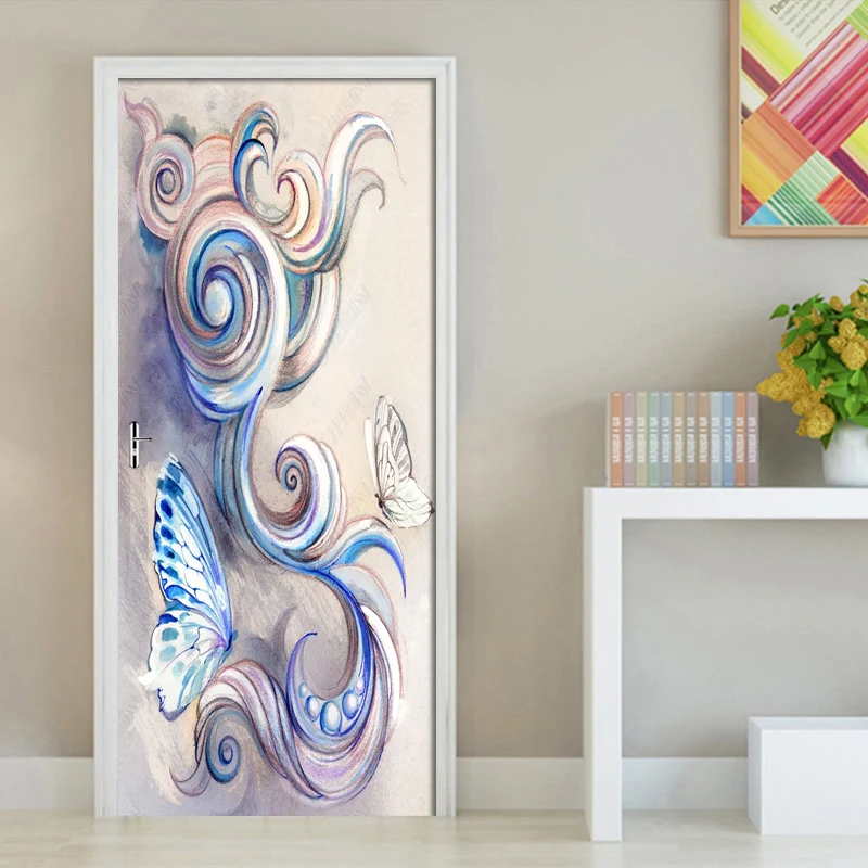 

Modern Abstract Butterfly Door Sticker PVC Self-adhesive Wallpaper Poster For Living Room Bedroom Door Home Decor Mural Decals
