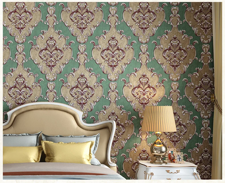 Нетканая Роскошная 3D стерео настенная бумага, винтажная тисненая черная серая бежевая зеленая настенная бумага для гостиной, спальни