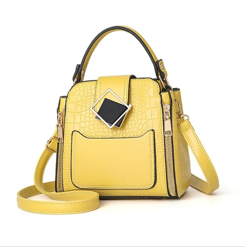 

New Fashion Large-capacity Crocodile Pattern Bucket Bag Simple Handbag Shoulder Bag Wild Metal Buckle Messenger Female Bag