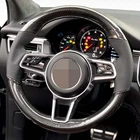 Рука сшитый Черный углеродного волокна черного цвета из натуральной кожи и замши Чехлы рулевого колеса автомобиля для Porsche Macan Boxter Cayenne 2015-2016