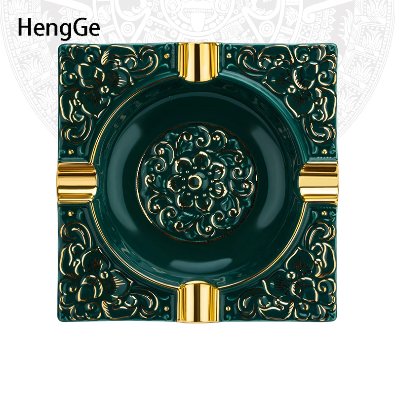 Fashion Ceramic Cigar Ashtrays Creative Square Carved Ashtray Coffee Table Desktop Golden Stroke Ash Tray Ornaments Home Decore