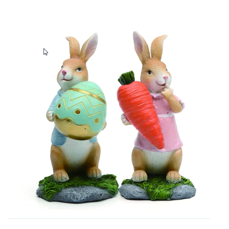 

Easter Bunny Statue Resin Figurine Handmade Rabbit with Egg in Rocking Chair Figurine Ornaments Rabbit Model Desktop Decorations