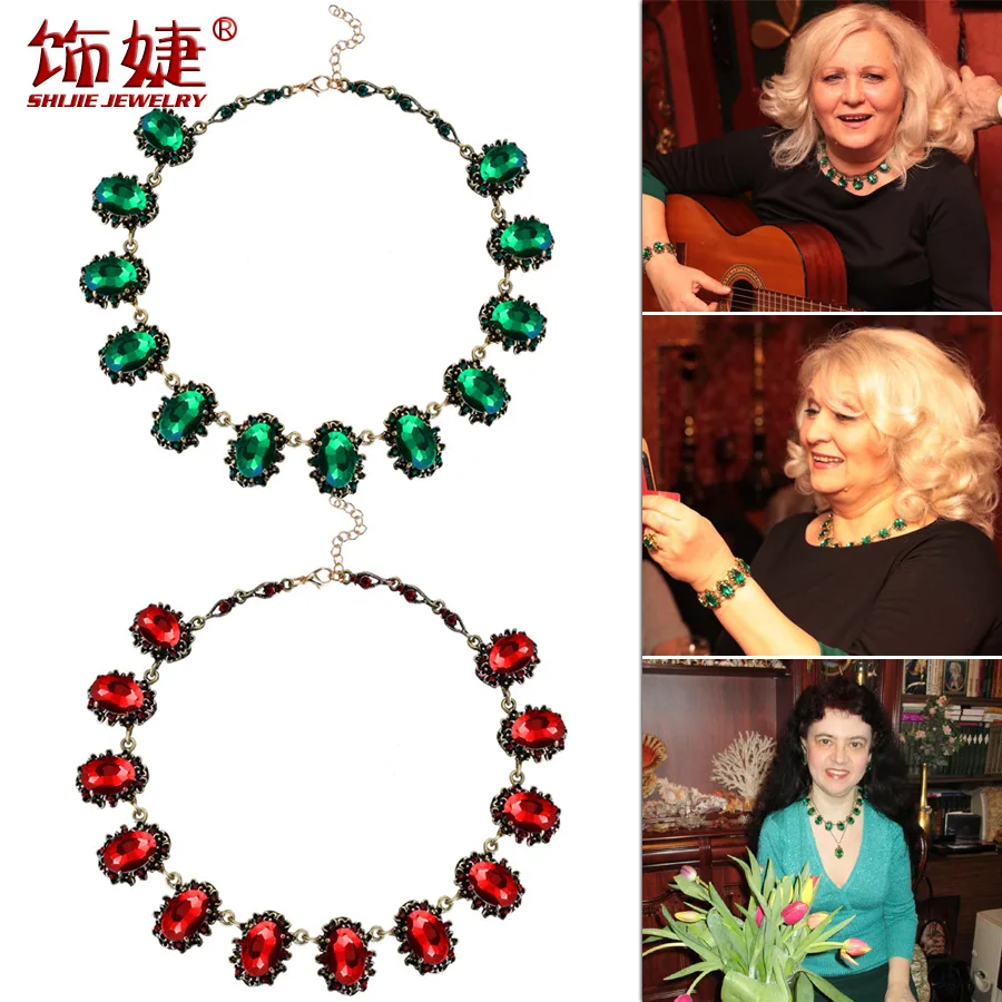 

European and American fashion courts highlight the nobility luxury atmosphere crystal red emerald short clavicle chain G8