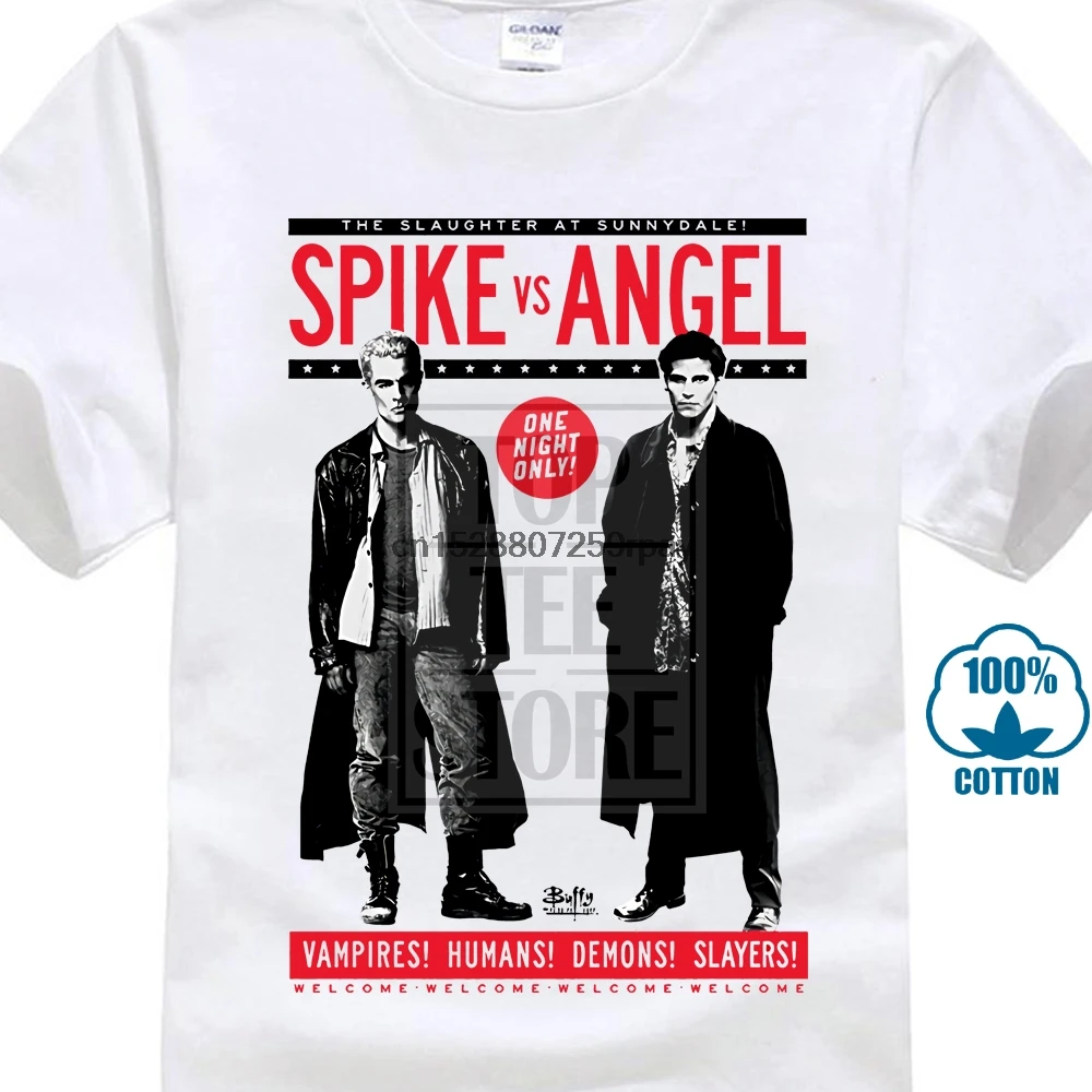 

Funny T Shirts For Men Buffy The Vampire Slayer Spike Vs Angel Hot Summer Funny Cool Fashion Printed Hipster Tops T Shirt