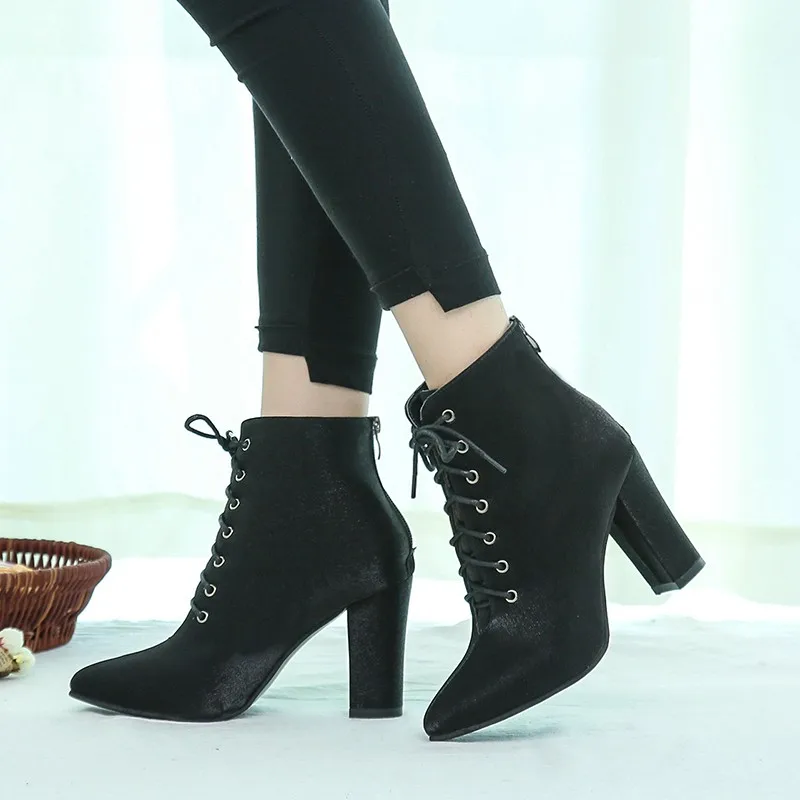 2019 г. новые зимние женские удобные ботинки с заостренным носком простые милые на