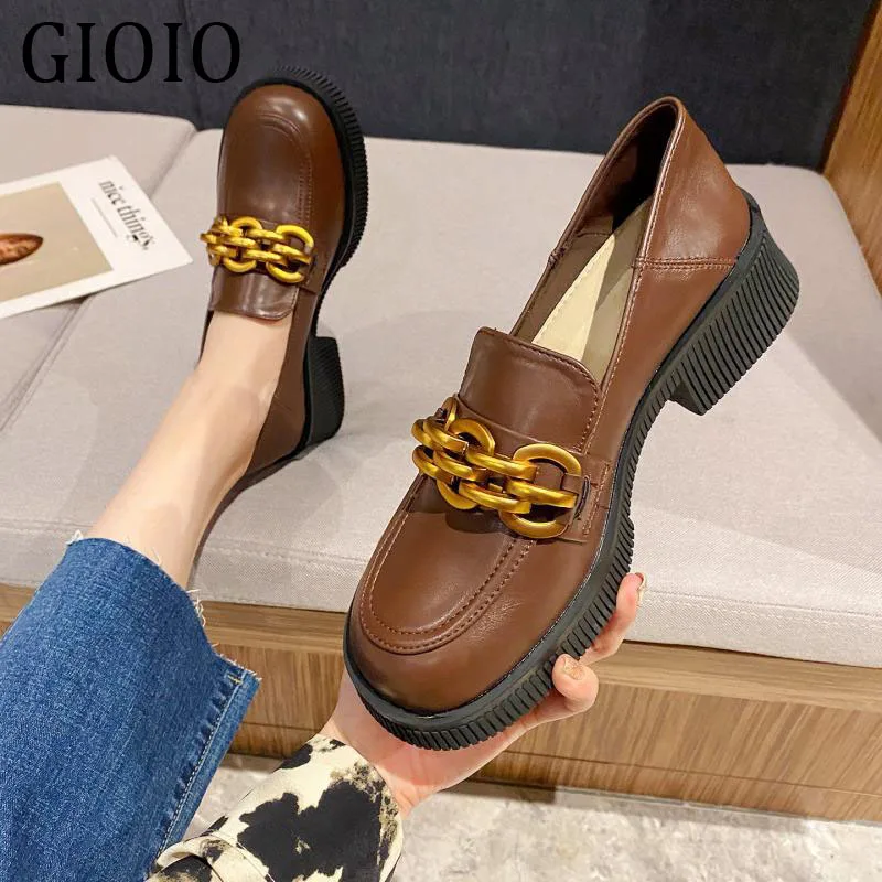 Shoes Women Genuine Leather British style women's shoes 2021 Round Toe Cross-Tied Thick Sole Ladies Shoes Slip On Flat Shoes