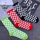 Носки для взрослых до середины икры, модные клетчатые шахматные черные белые клетчатые шахматные доски с жевательной сеткой, для мужчин и женщин