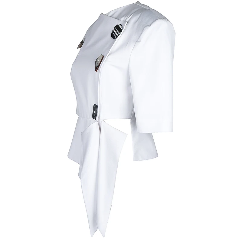 

[EAM] Women White Pattern Feather Irregular Blazer New V-collar Long Sleeve Loose Fit Jacket Fashion Spring Autumn 2021 1DD8461