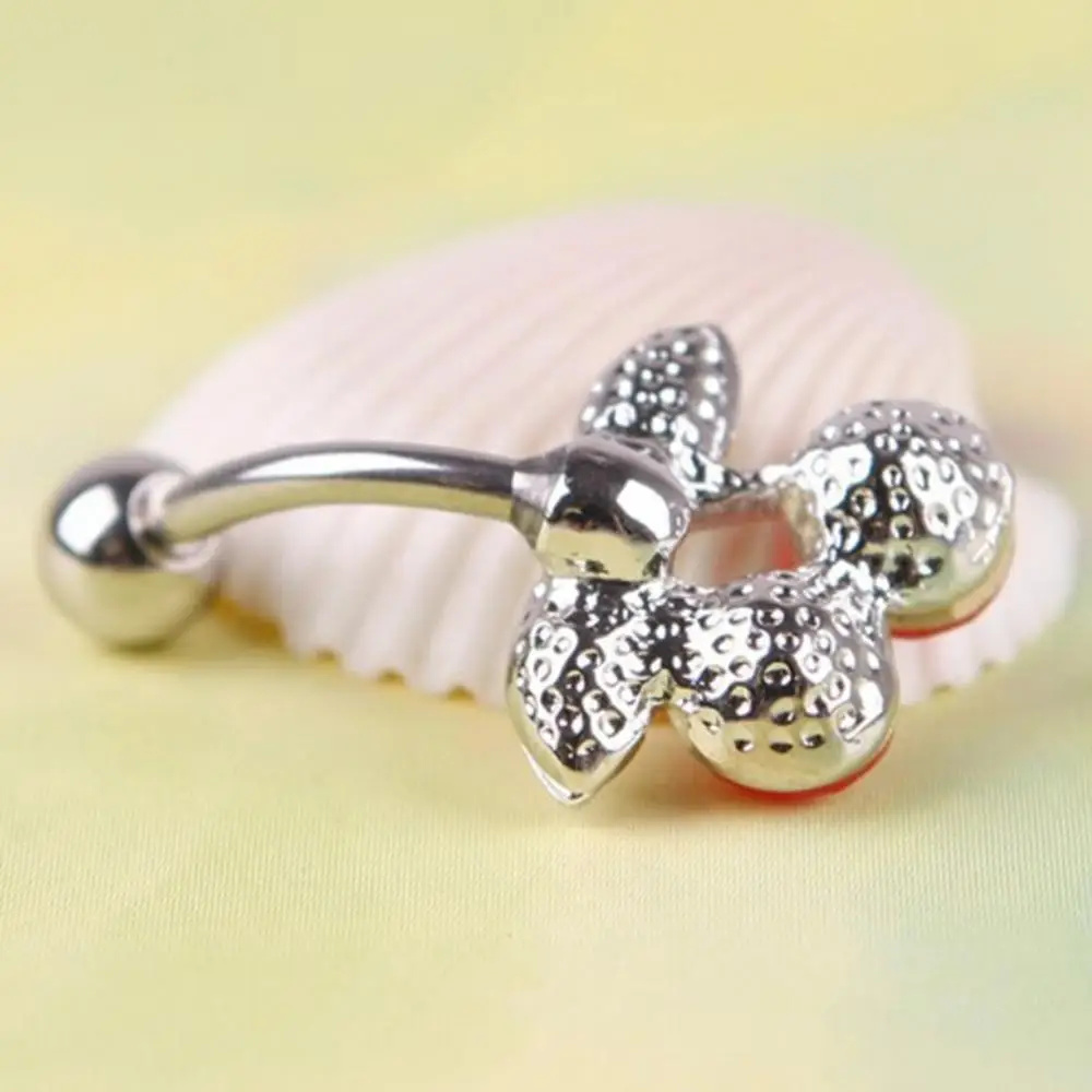 

1Pc Stainless Steel Rhinestone Red Cherry Navel Belly Button Barbell Ring Body Piercing
