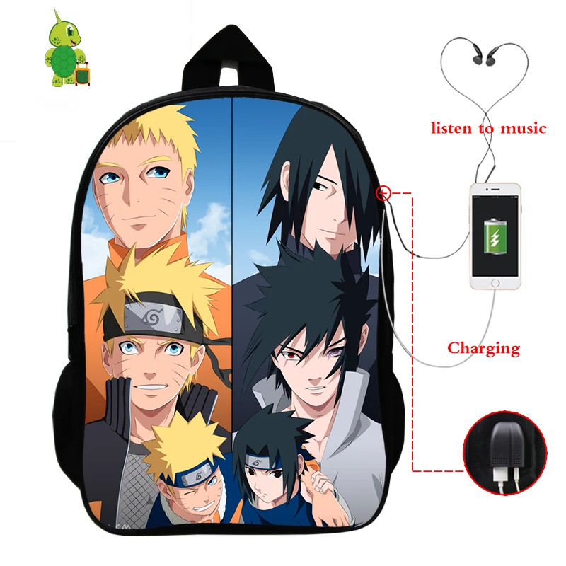Рюкзак Naruto Sasuke Akatsuki с usb зарядкой рюкзак для ноутбука школьные сумки подростков