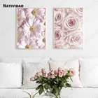 Постер с цветами и растениями, розовые пионы, розы, цветок, растения, Картина на холсте, Настенная картина в скандинавском стиле, декоративное искусство