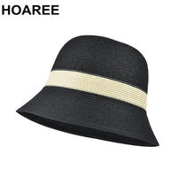 hoaree womens sun hat black straw hat womens summer hats patchwork sun protection 2022 new arrival ladies bucket hat
