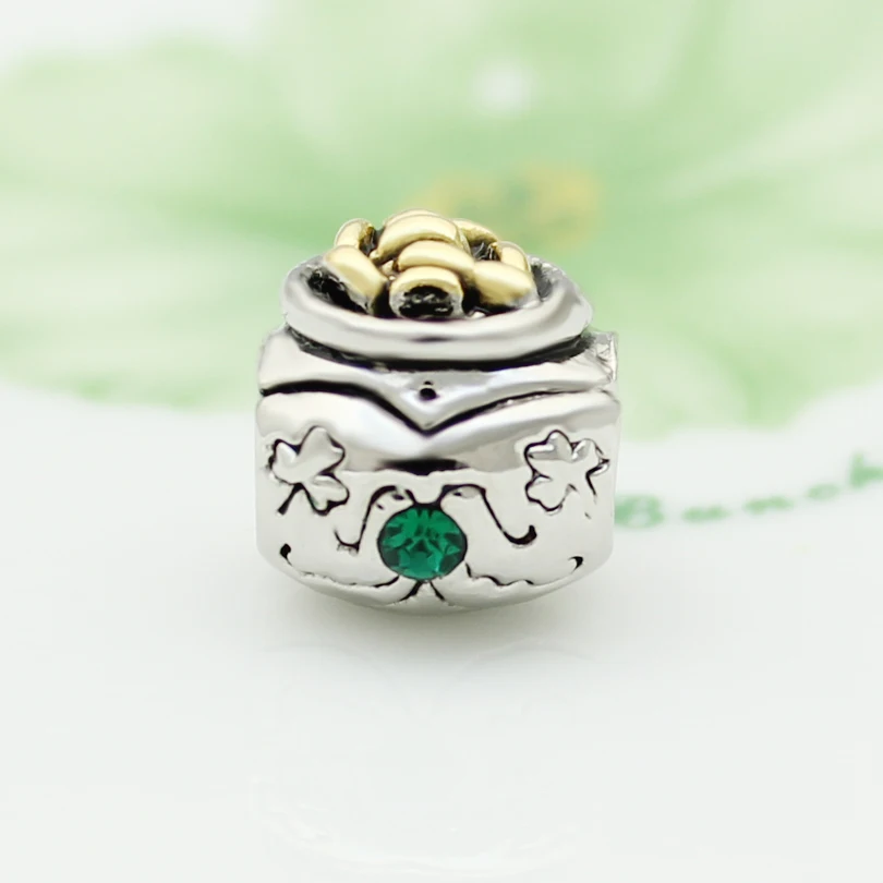 Бесплатная доставка золотой кувшин в форме клевера бусина-Шарм с зелеными