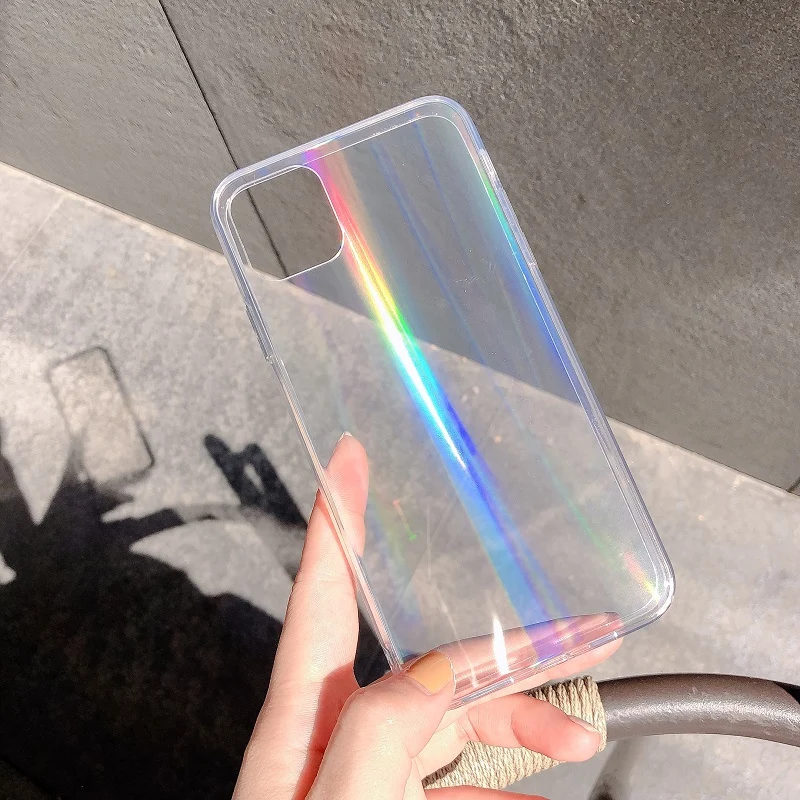 Радужный лазерный чехол для iPhone X XR XS Max 11 11 Pro Max 6 6s 7 8 Plus XS роскошный цветной градиентный прозрачный акриловый чехол для телефона