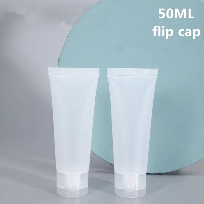 

50PCS of 50ML Plastic Cosmetic Tube with Flip Cover Refillable Squeeze Makeup Container for Serums Creams Lotions