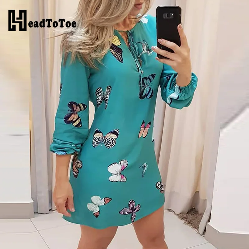 

Женское платье с длинным рукавом и принтом бабочек