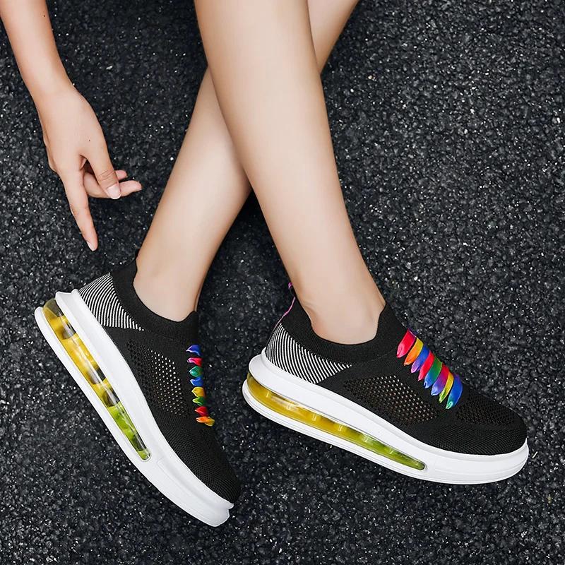 

Fashion Rainbow Colors Cushioning Sport Women Shoes White Non-slip Running Shoes For Women Mesh Sneaker Shoes deportivas mujer