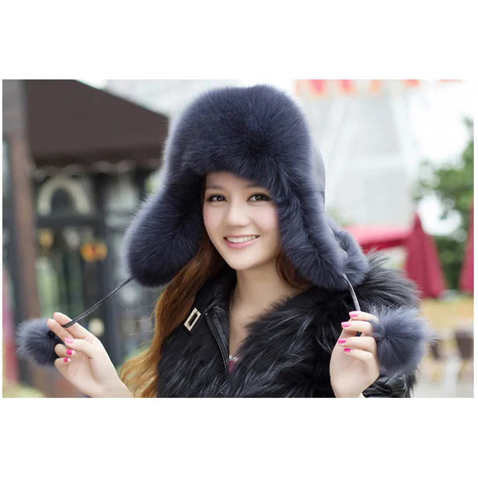 

2020 100% Real Fox Fur Hat trapper snow skiing Hat caps earflap winter raccoon fur Bomber hat 94/5000