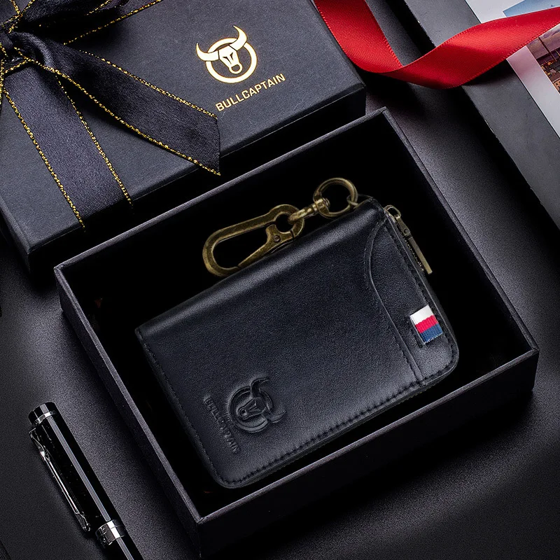 

Bullcaptain Leather Men'S Key Bag Casual Access Control Card Holder Anti-Theft Brush Multi-Function First Layer Cowhide Key Bag