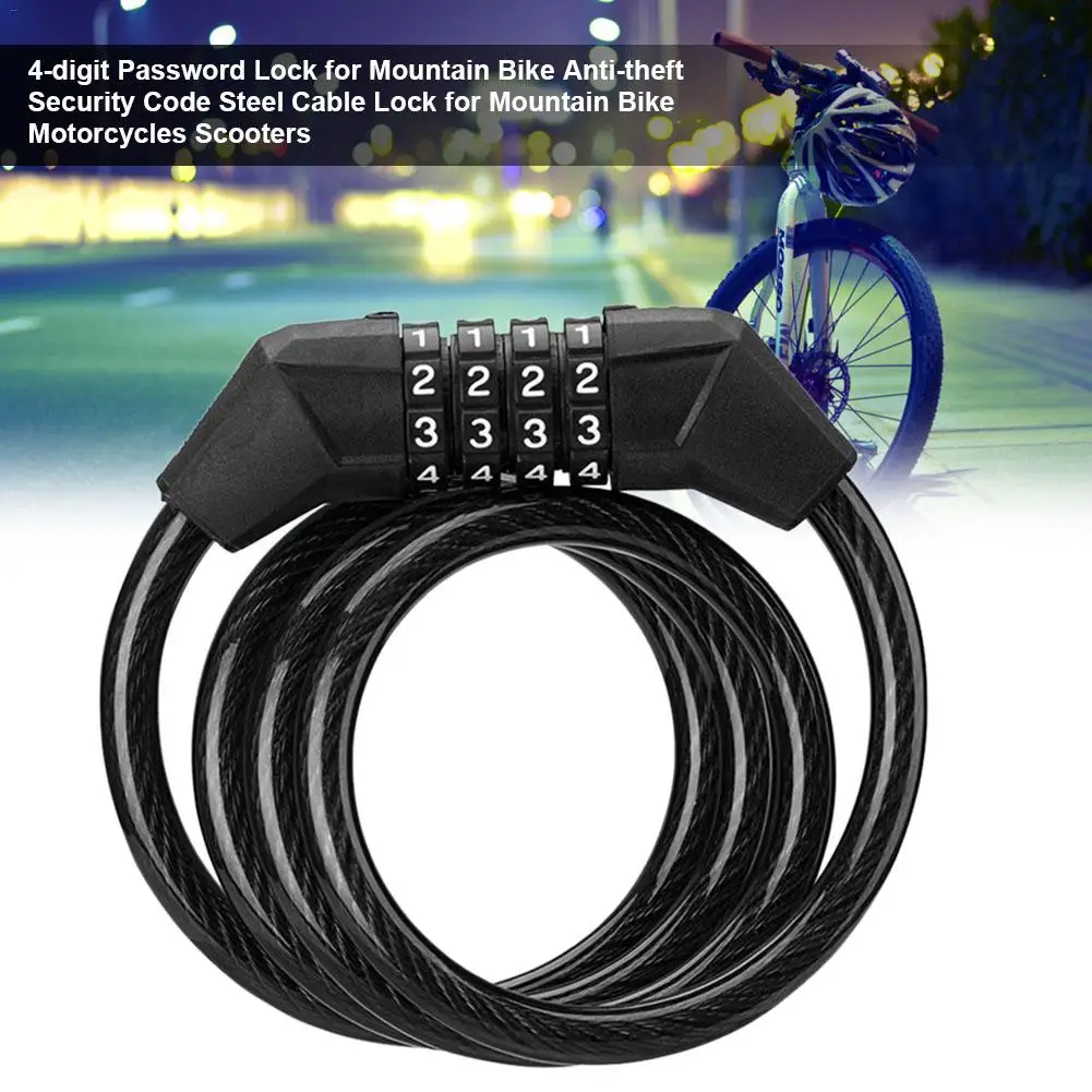 

4-digit Password Lock For Mountain Bike Anti-theft Security Code Steel Cable Lock For Mountain Bike Motorcycles Scooters