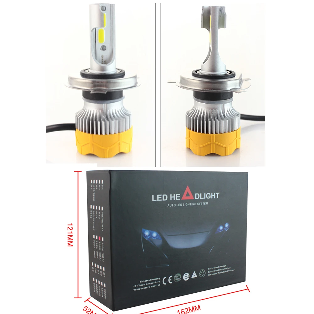 

100 шт./лот 50 пар H1 9005 9006 H11 LED H7 LED H4 комплект светодиодных автомобильных фар 6500K 12V 24V 72W 8000LM COB A8 фары