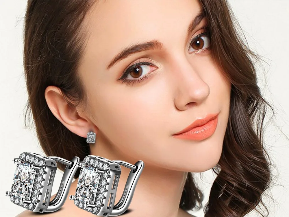 Женские квадратные серьги из серебра 2020 пробы с большим кристаллом | Украшения и