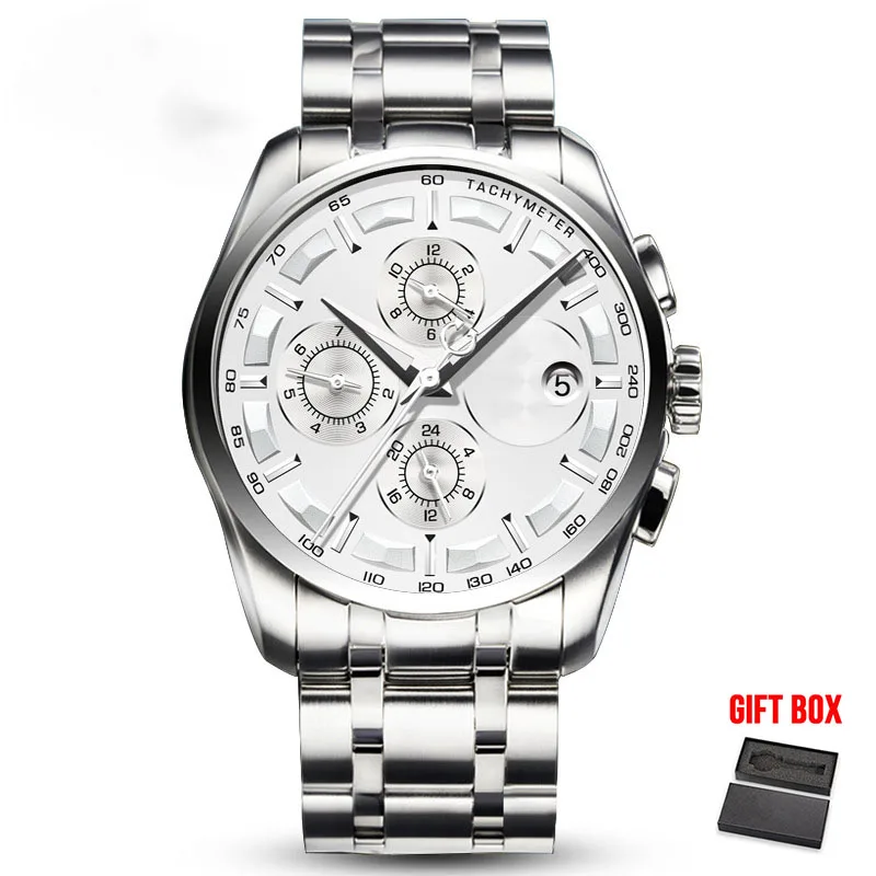 White Dial Steel Карнавальные Мужские автоматические механические часы, мужские водонепроницаемые наручные часы от ведущего бренда, модные роскошные кожаные часы Relogio Automatico - Цвет: White Dial Steel