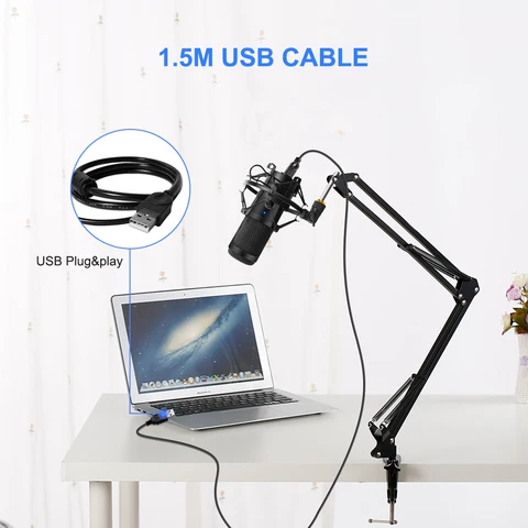 Конденсаторный USB-микрофон D80 с подставкой и кольцевой подсветкой