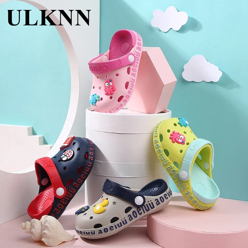 

ULKNN Summer Children Slippers Kid's Plastic Slippers Girls Pink Antiskid Hole Shoes Beach Slippes Gray Blue Child's Home Shoe