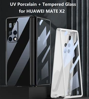 luxury uv porcelain phone case for huawei mate x2 cover with front tempered glass film shockproof shell for huawei mate x2 case