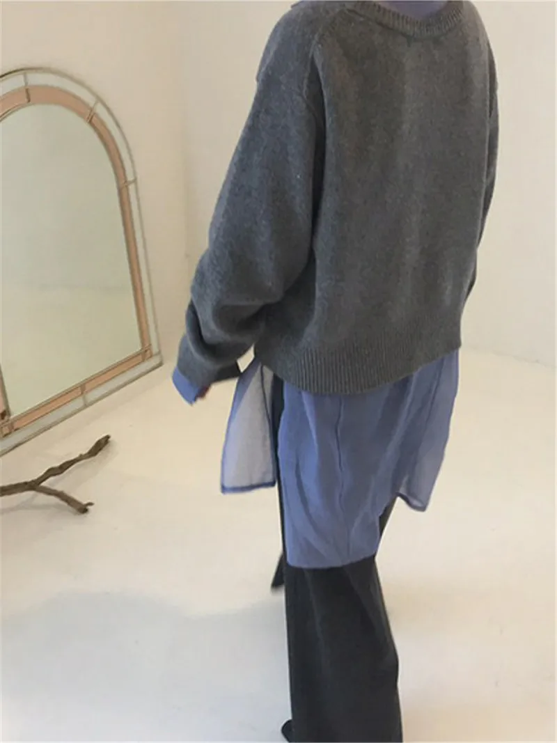 Модный свитер неравномерной длины косая Пряжка однотонный из полиэстра волокна