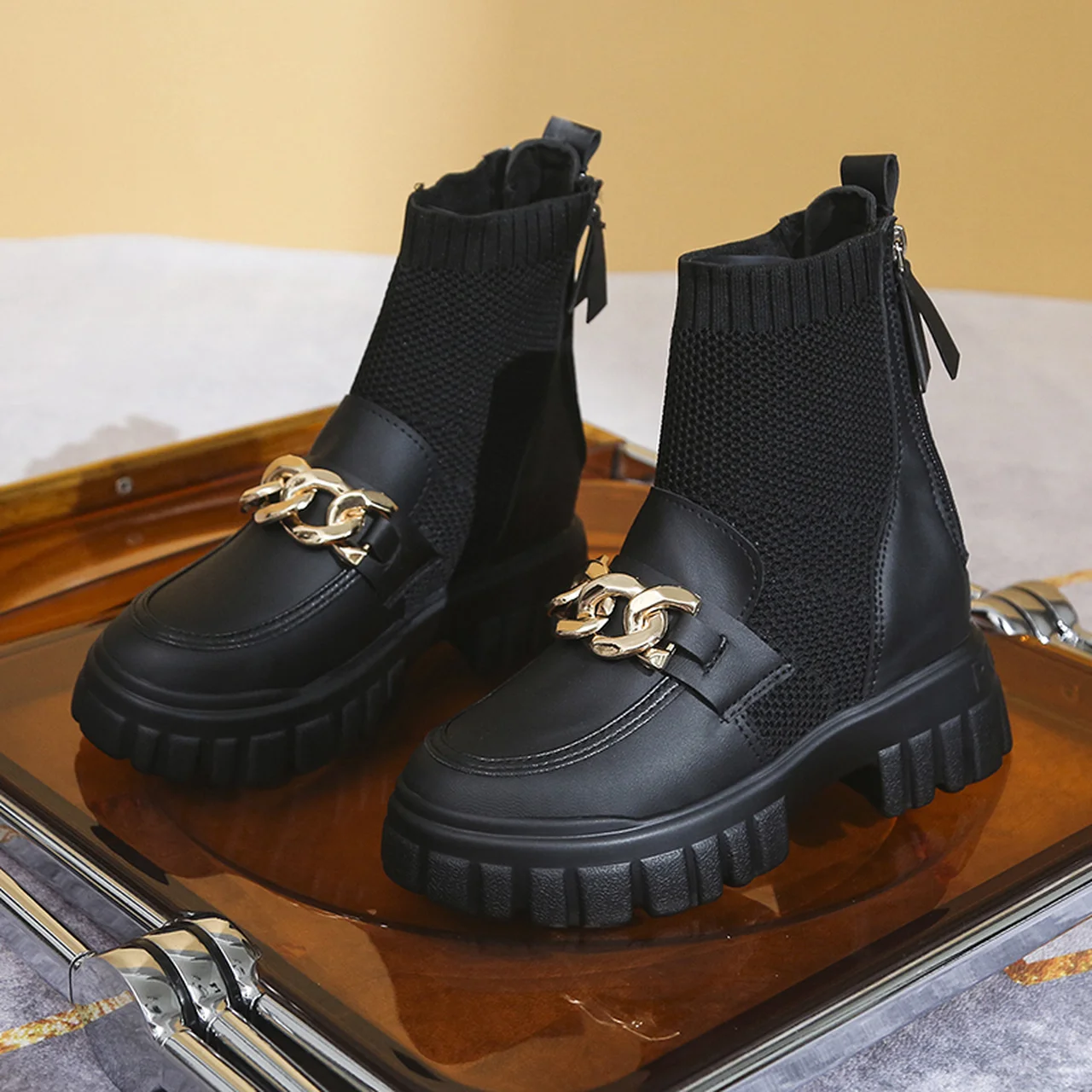 

Женские ботильоны из искусственной кожи, классические ботинки на массивном каблуке и платформе, с круглым носком, Осень-зима 2021