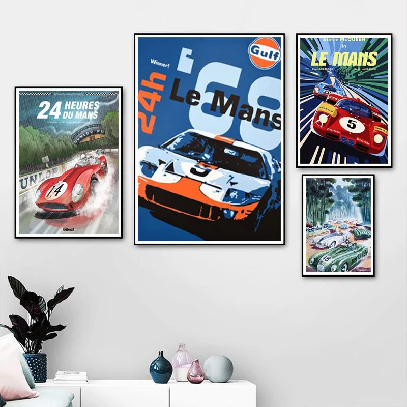 

24 Hours Of Le Mans Original Postes On Canvas Print Nordic Poster Wall Art Picture For Living Room Home Decoration Frameless