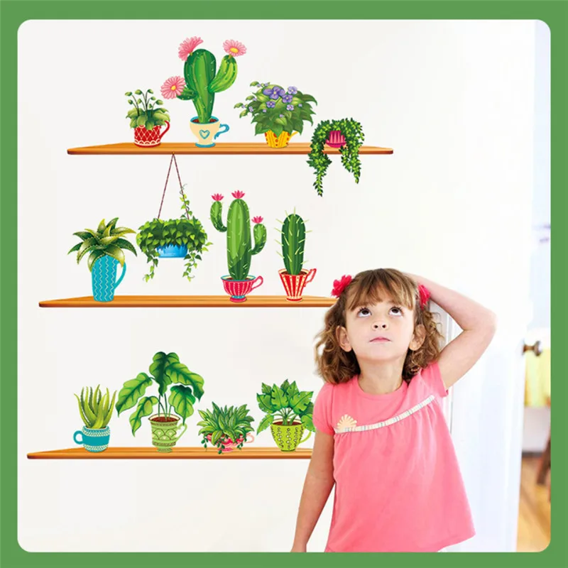 

Simple style green plant wall sticker modern art mural glass door and window decals home decoration