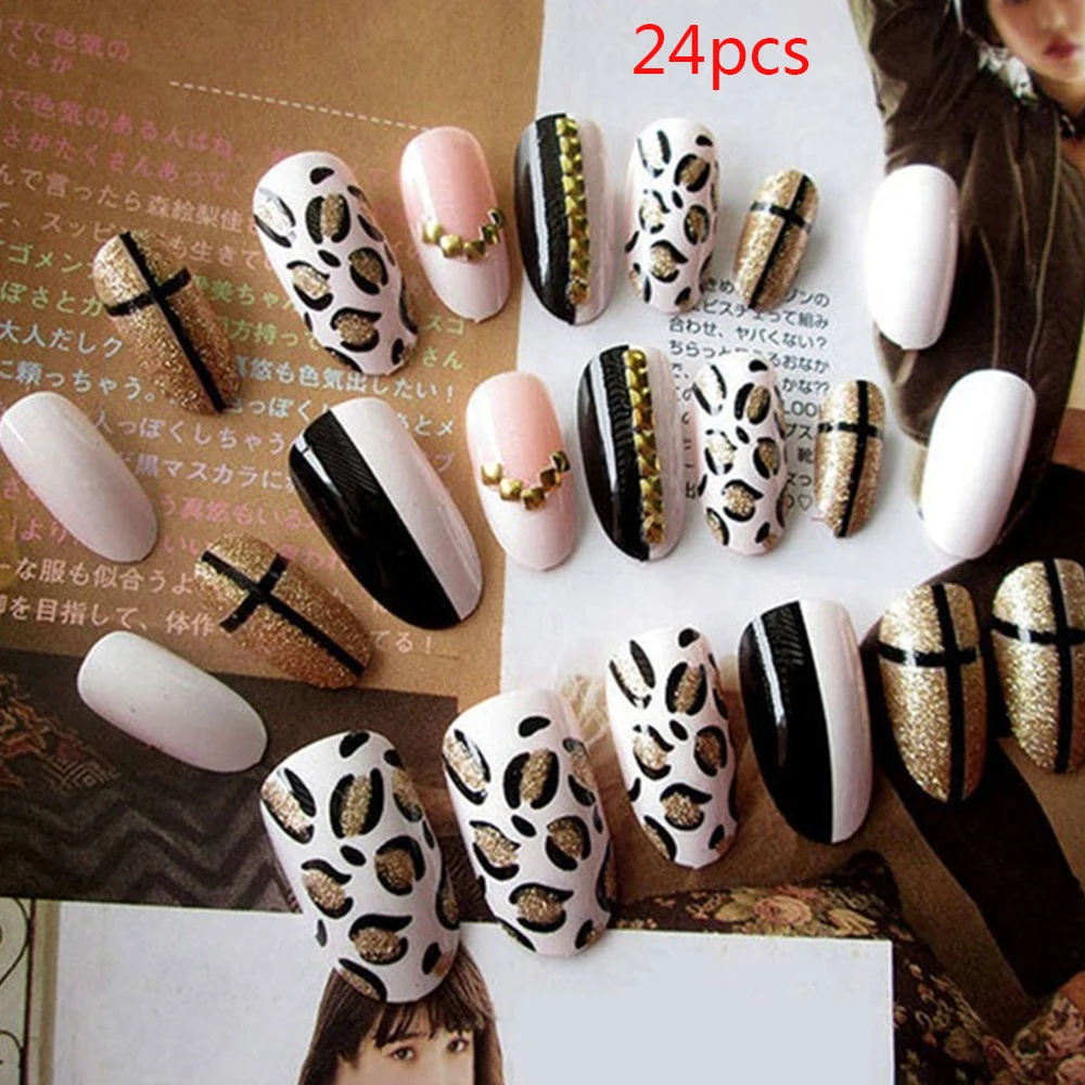 24 шт./компл. леопардовые накладные ногти художественные советы акриловые DIY