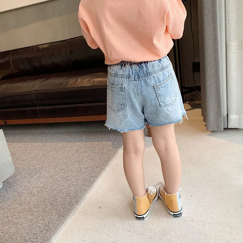 Эластичные джинсовые шорты Синие средней длины с эластичным поясом передними и