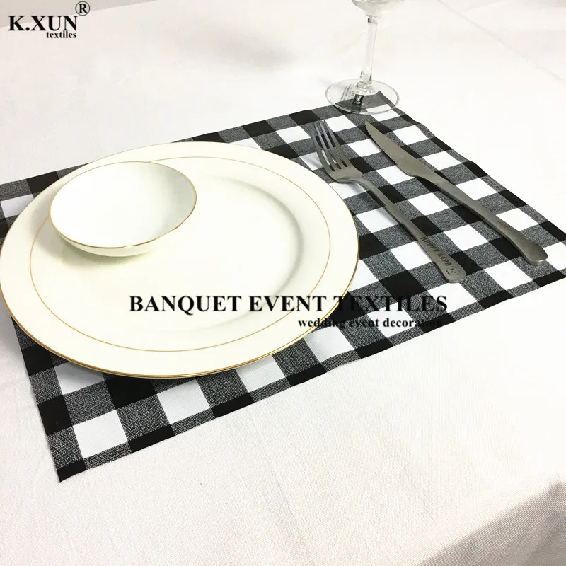 

White And Black Color Plaid PVC Table Mat Waterproof Tablecloth Napkin For Wedding Event Decoration