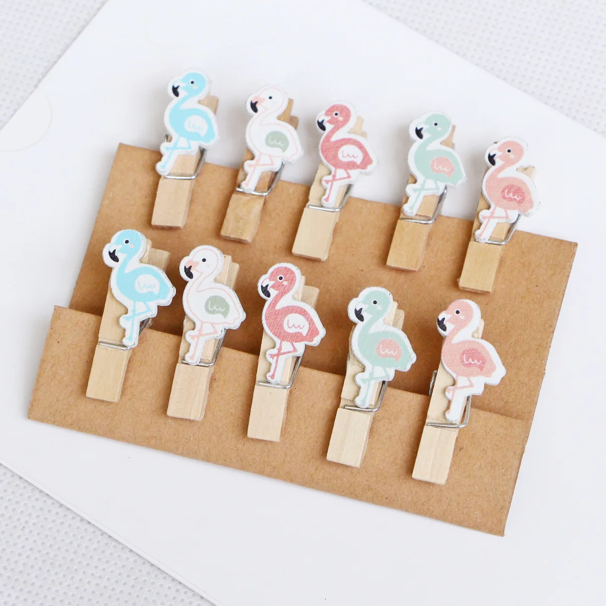 Christmas Flamingo 10 pcs 2m hemp rope 3.5cm photo clip wooden small note cute wall decoration | Дом и сад